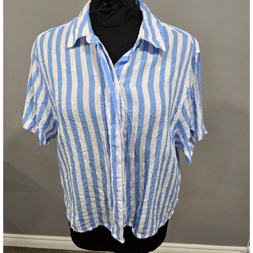 🐢 Lola River Chloe Shirt Blue And White Stripe Boxy Size L